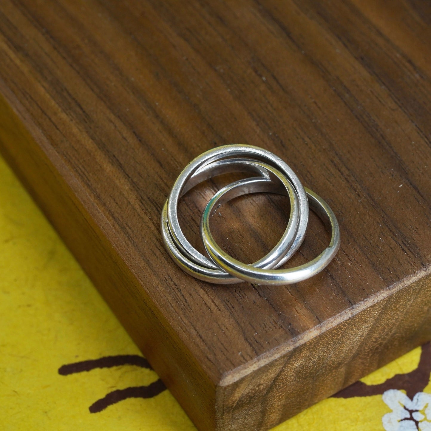 size 4.75, vintage Sterling silver handmade ring, 925 entwined band