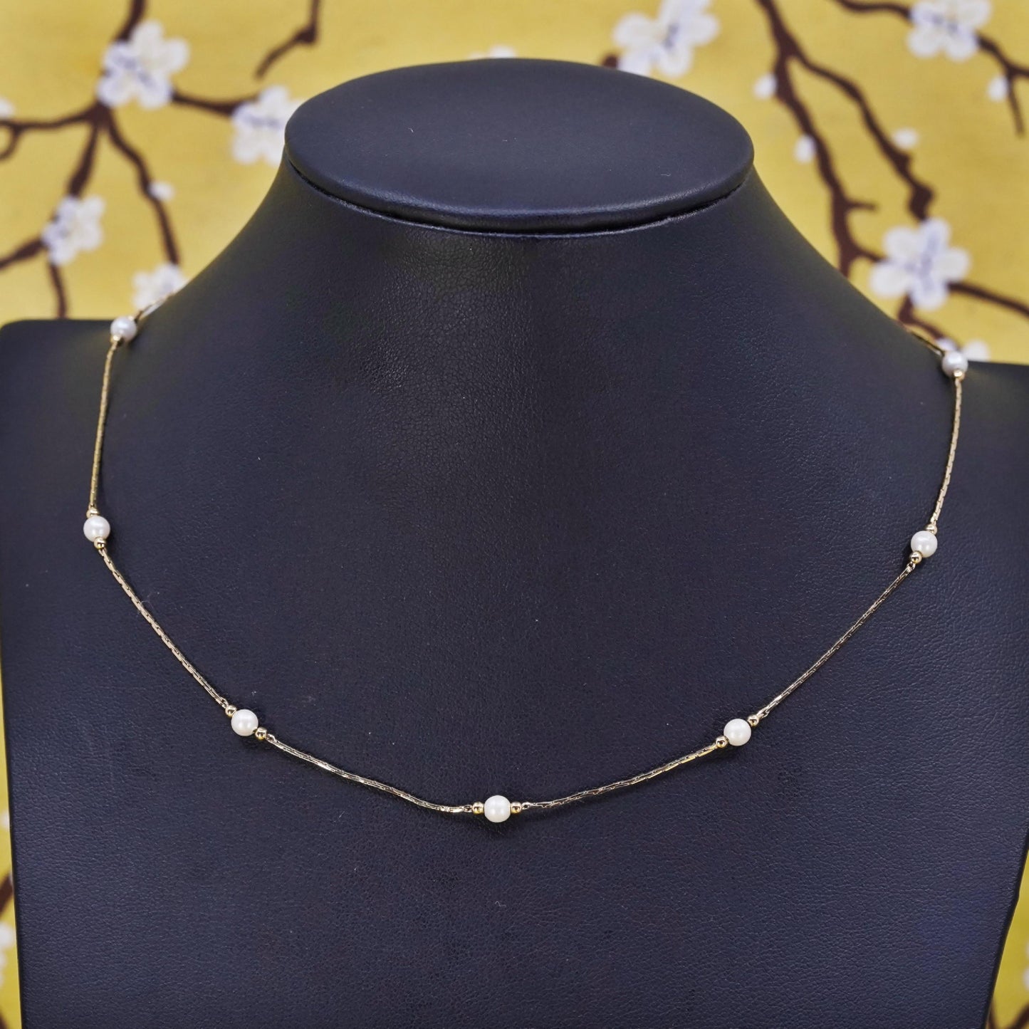 16", vintage Monet vermeil gold tone necklace, Italy 925 snake chain with pearl