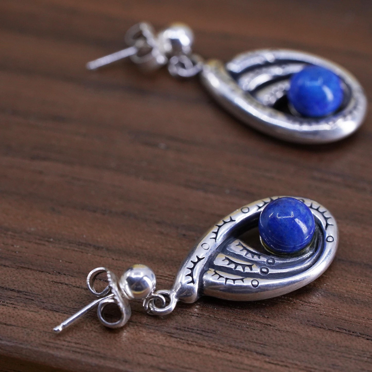 VTG Carolyn Pollack Relios Sterling 925 Silver teardrop Earrings lapis lazuli