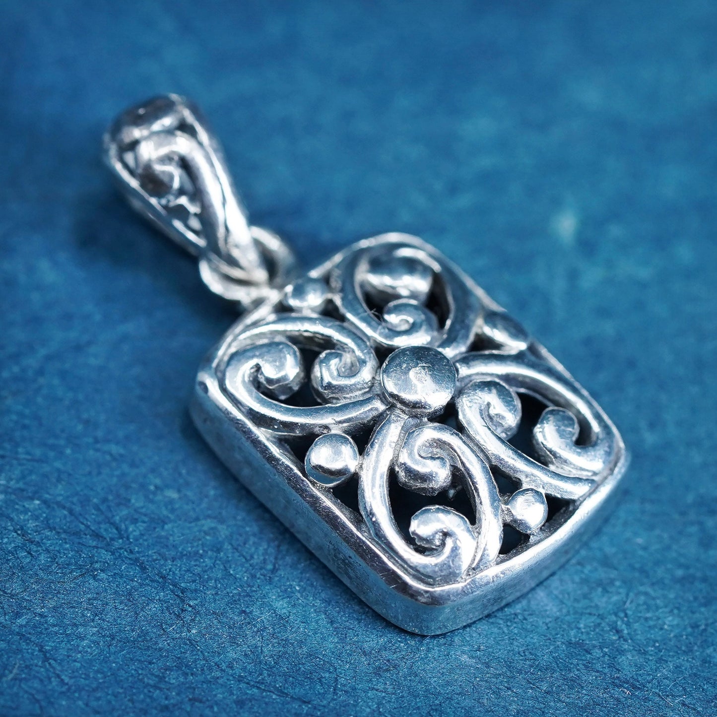 Vintage Sterling silver handmade pendant, 925 filigree rectangular pendant