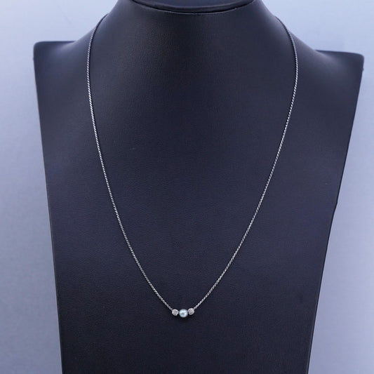 18”, vintage Sterling 925 silver handmade twisted S link necklace pearl pendant