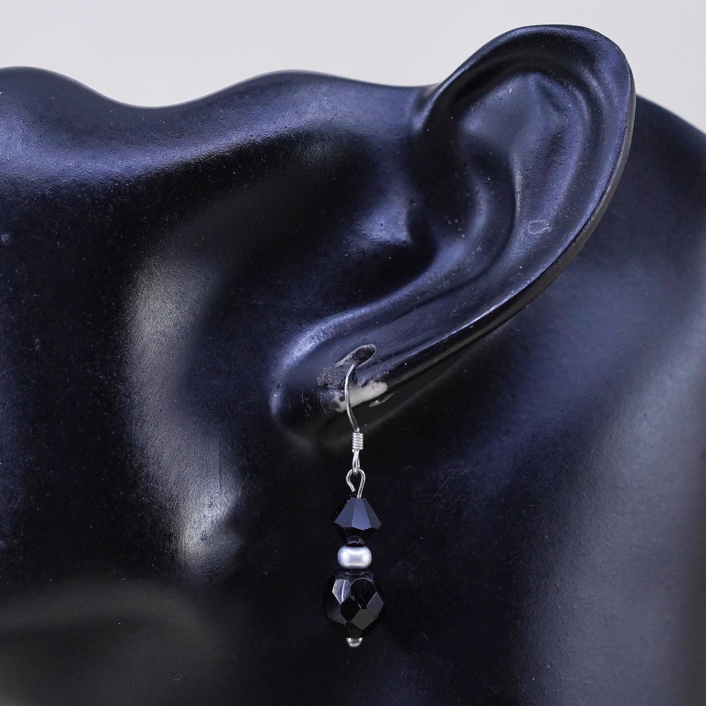Vintage 925 Sterling silver handmade earrings with onyx beads