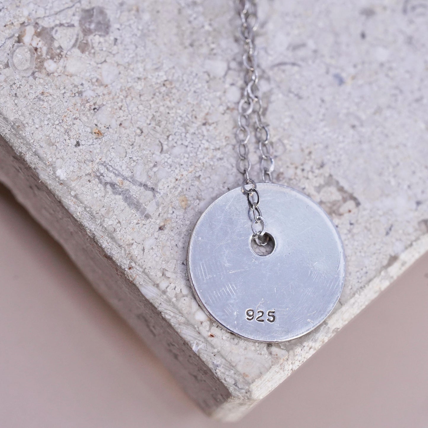 16", Sterling silver necklace, 925 flatten circle chain tag embossed 10.19.19