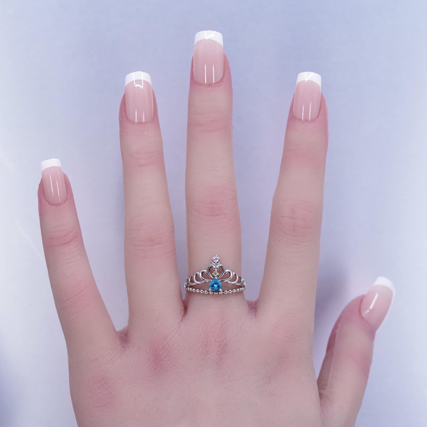 Size 7, Sterling 925 silver crown ring with blue topaz always my princess