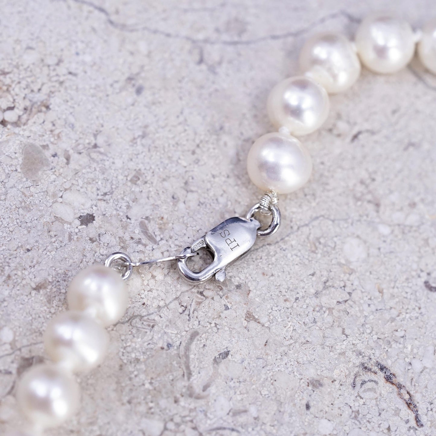 18", vintage Sterling 925 silver necklace 6mm freshwater pearl cluster cz beads
