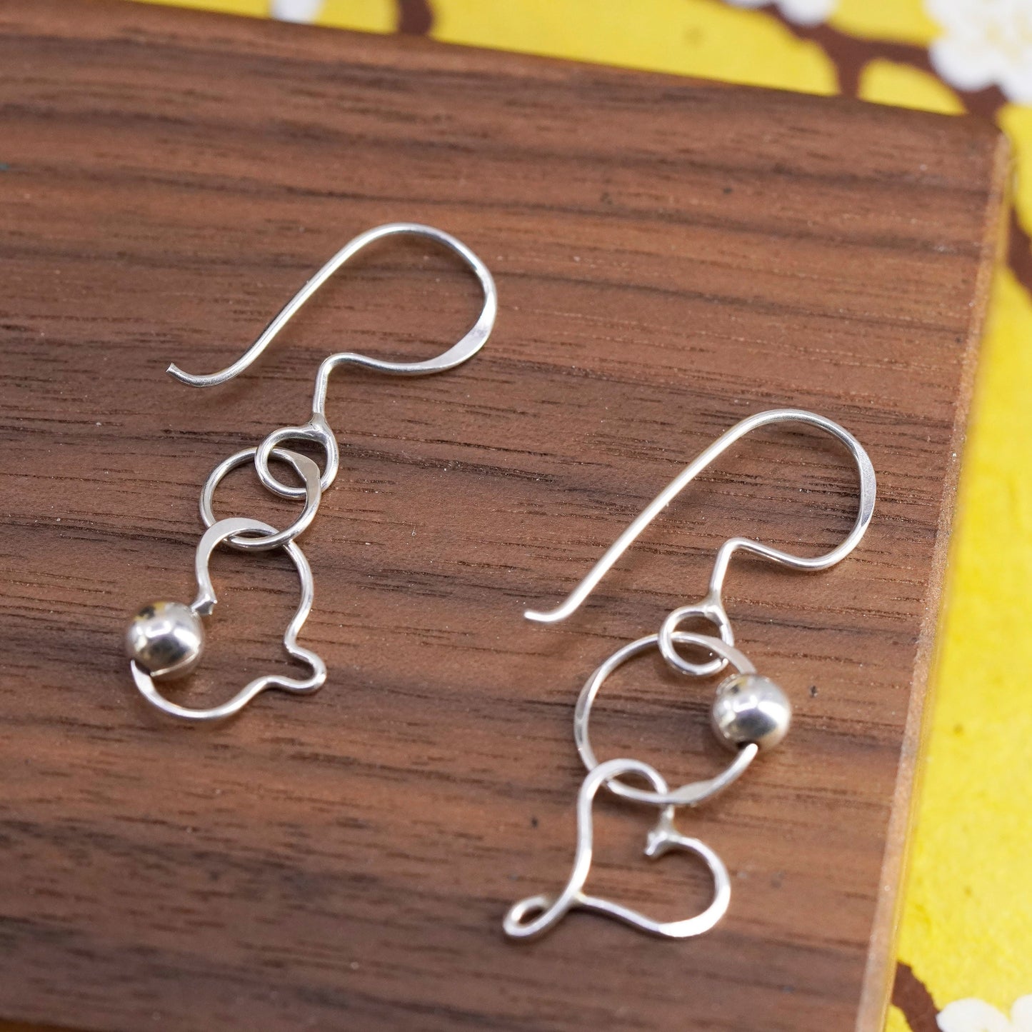 Vintage Sterling silver handmade earrings, 925 heart with beads