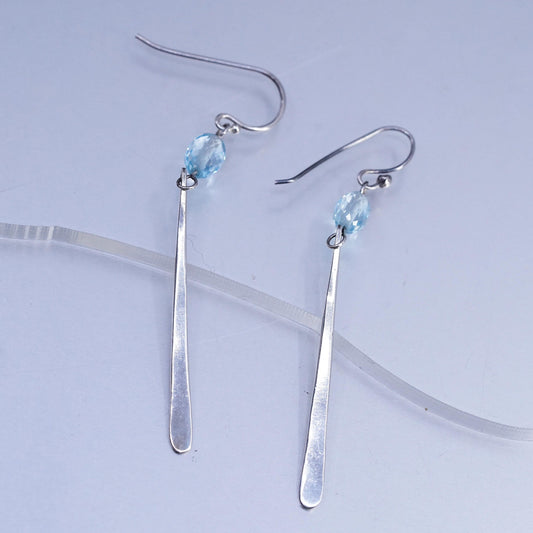 Vintage Sterling 925 silver handmade long dangle earrings with blue crystal