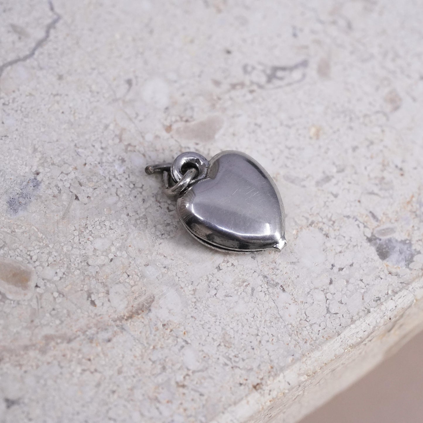 Vintage sterling silver handmade pendant, 925 3D heart charm