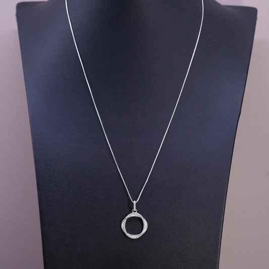 18", VTG Sterling silver necklace, 925 circle chain cluster cz circle pendant