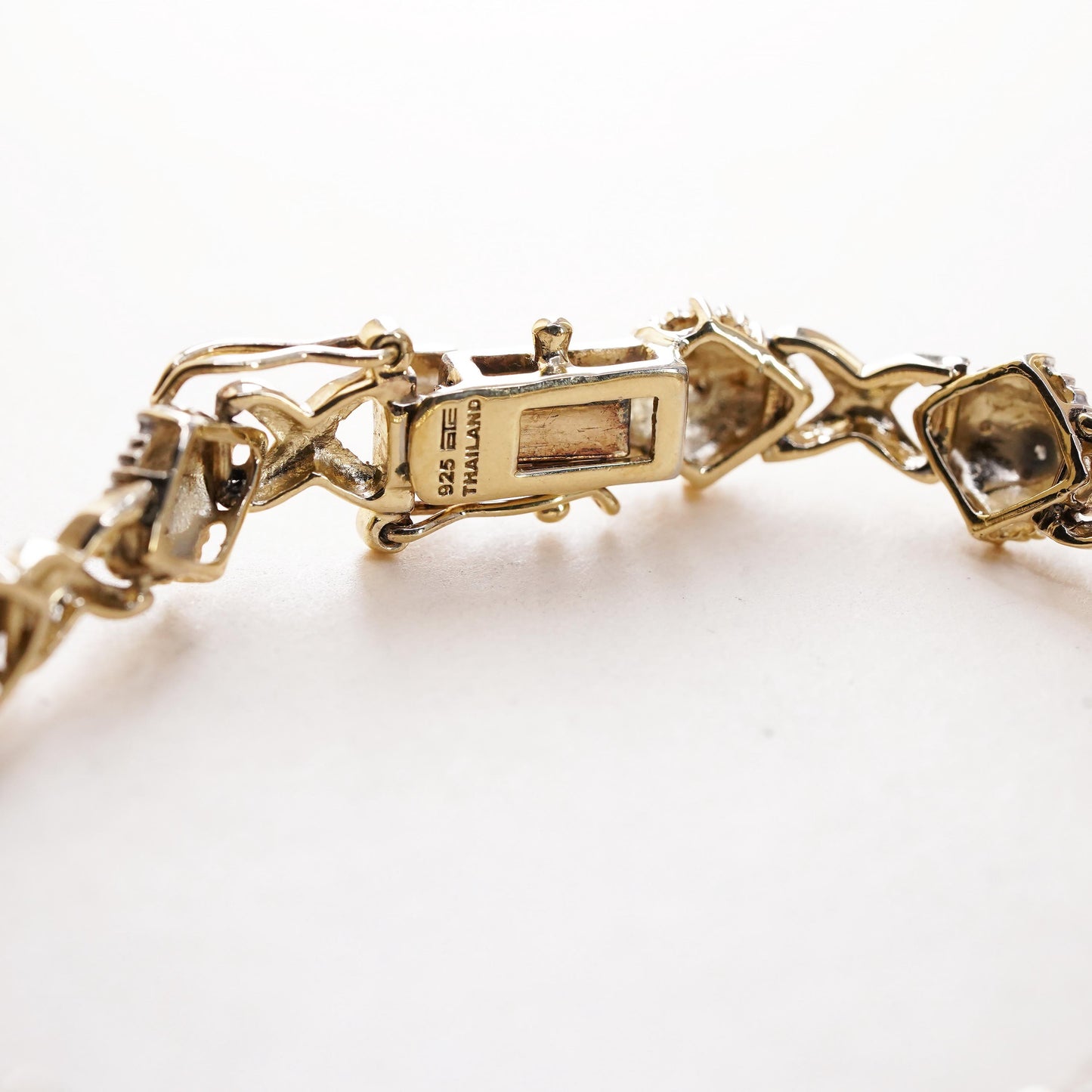 7.25”, vermeil gold over sterling silver tennis bracelet 925 XOXO chain diamond