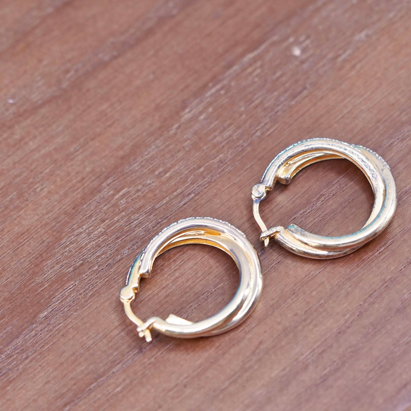 1”, vermeil gold over Sterling silver handmade earrings, 925 hoops with diamond