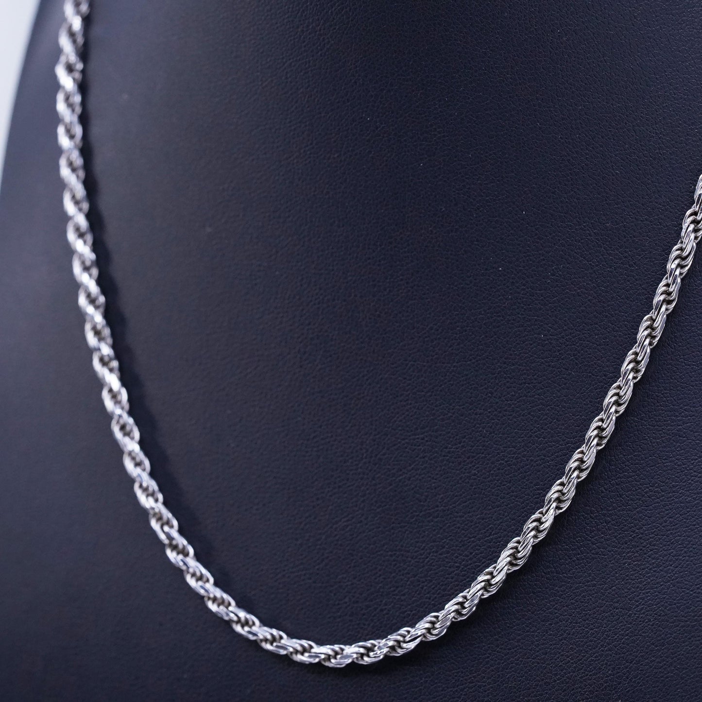 18” 4mm, vintage Sterling 925 silver bold diamond cut rope chain necklace