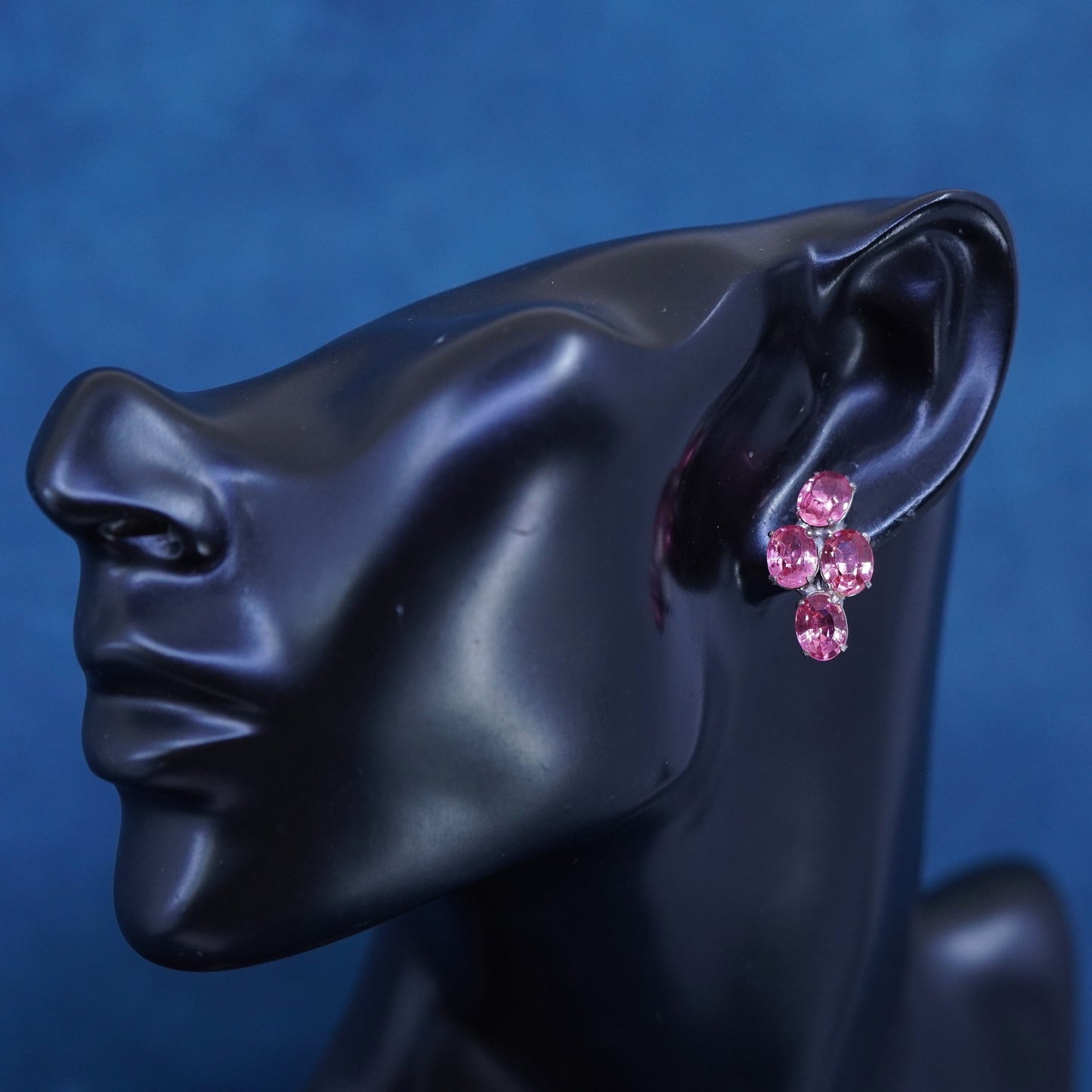 Vintage Sterling silver 925 screw back earrings with pink rhinestones