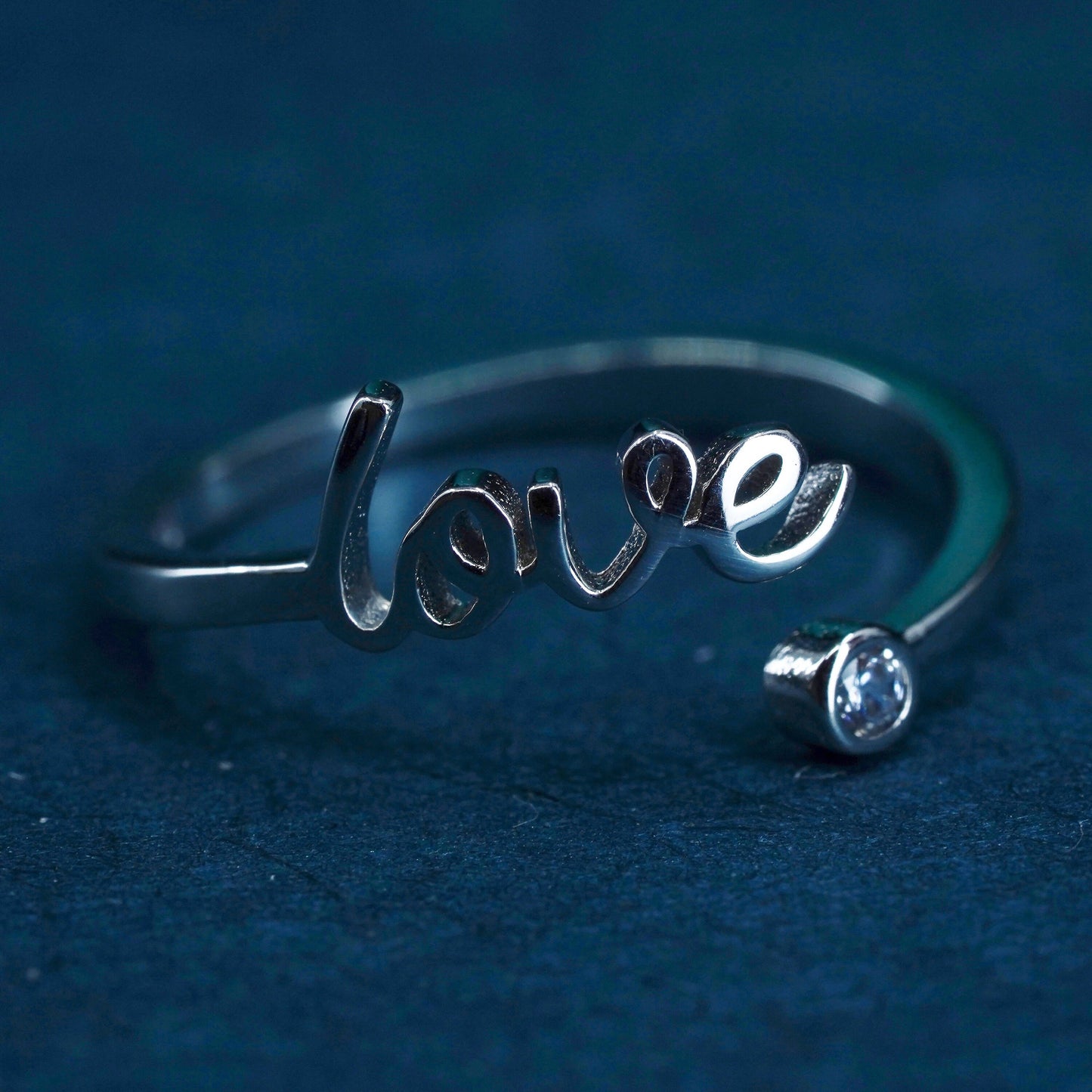 Size 6, vintage Sterling silver handmade ring, 925 band with “love” and cz