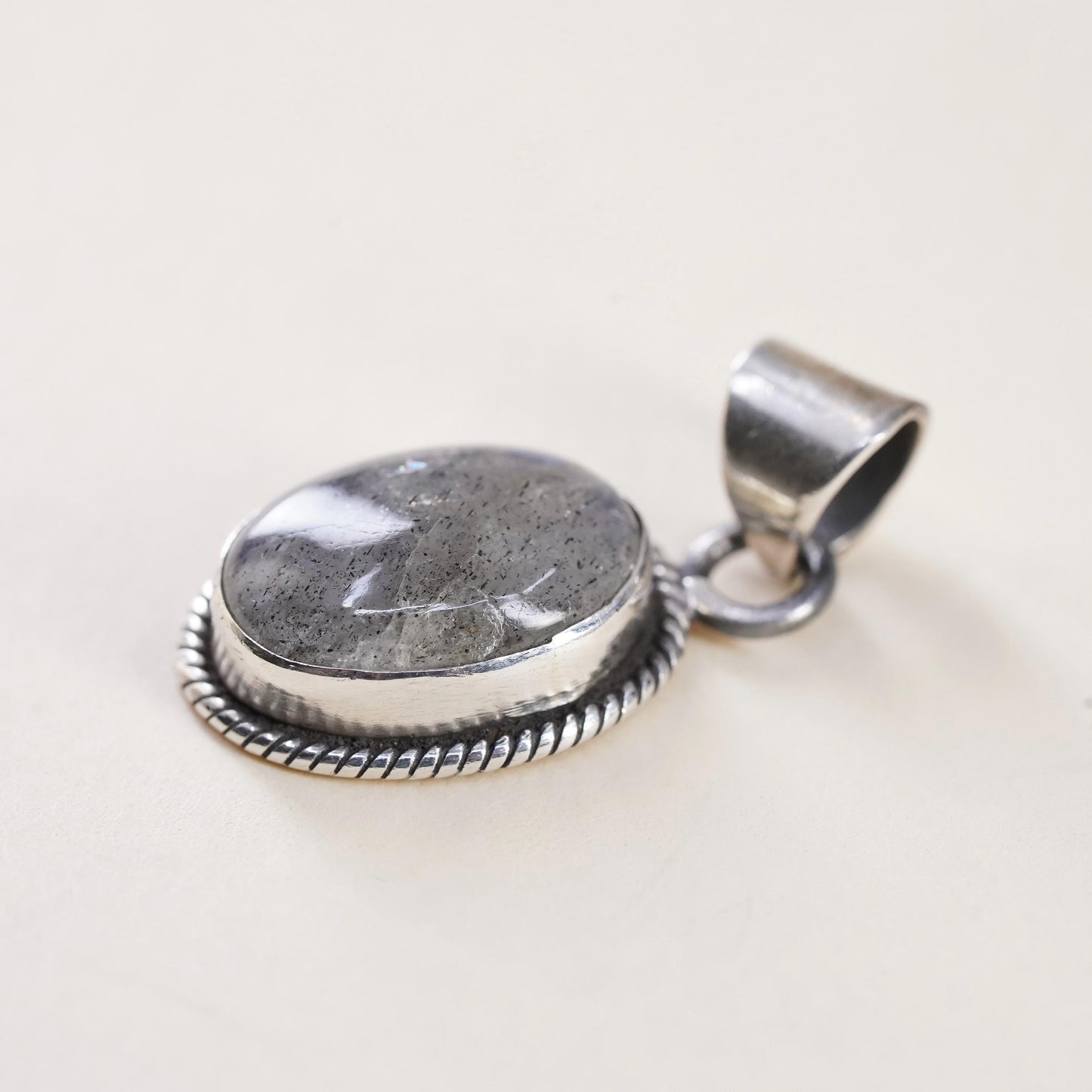 Vintage Sterling 925 silver handmade pendant with oval moonstone