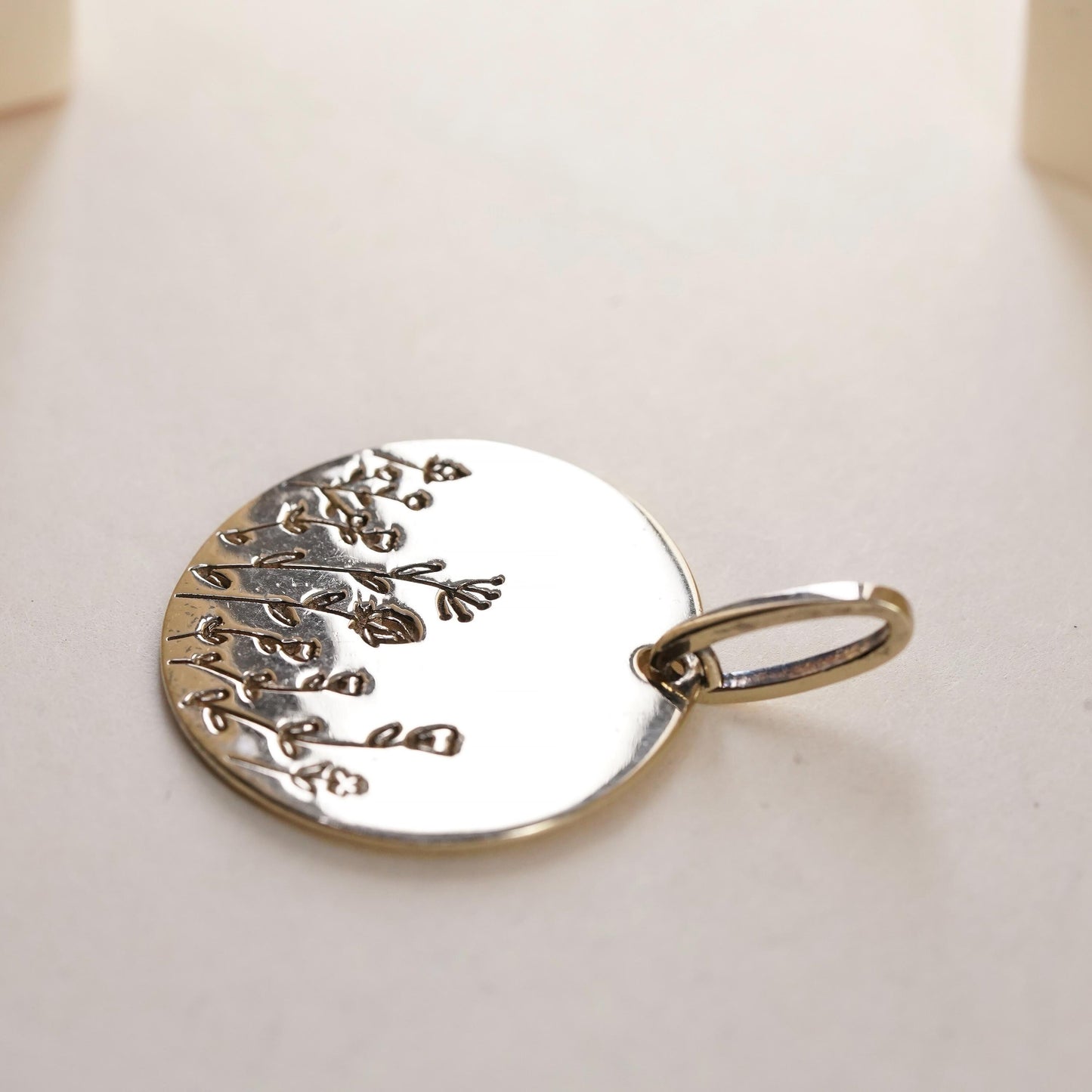 Vintage gold plated Sterling silver pendant, 925 tag charm embossed wildflowers