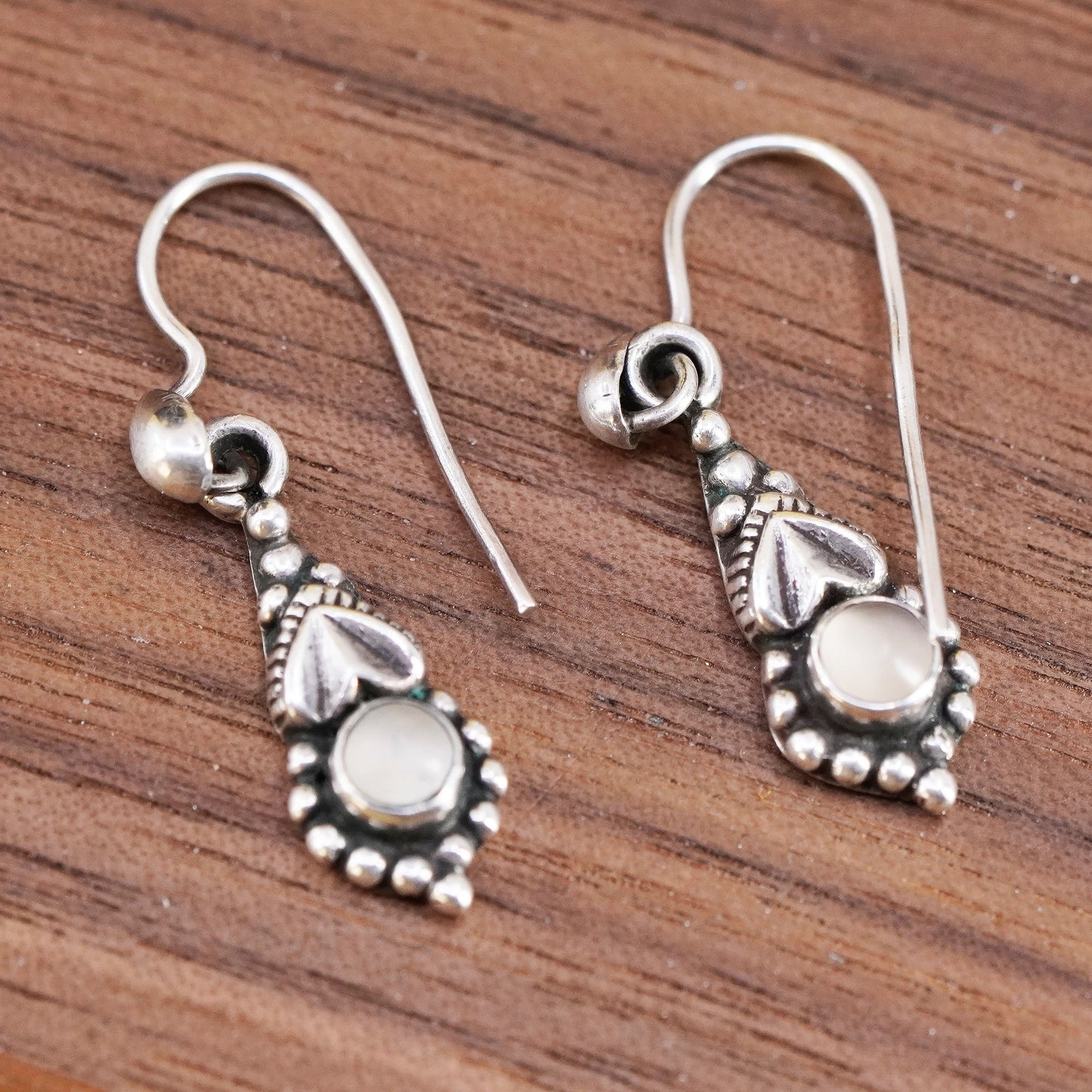 Vintage handmade sterling 925 silver leafy earrings with beads
