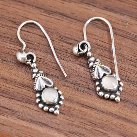 Vintage handmade sterling 925 silver leafy earrings with beads