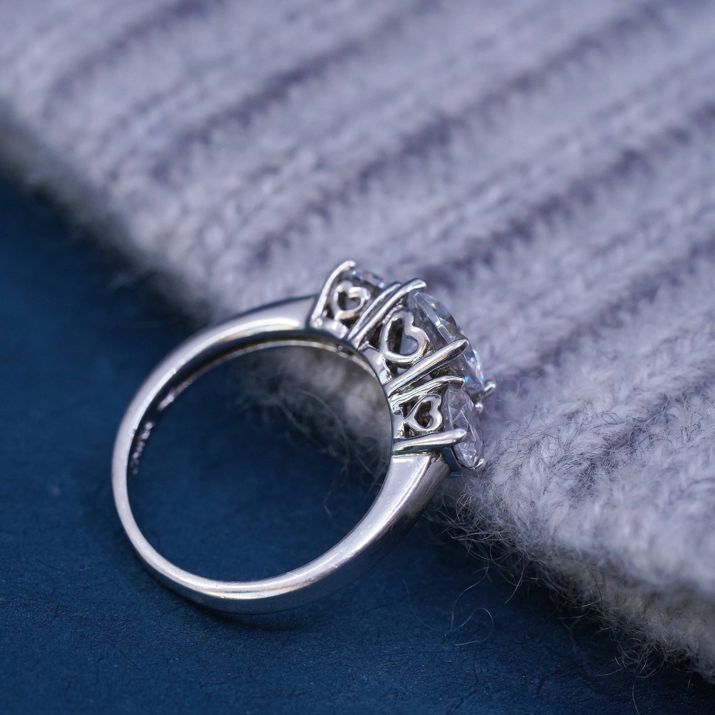 Size 6.25, vintage Sterling 925 silver engagement ring with Cz around
