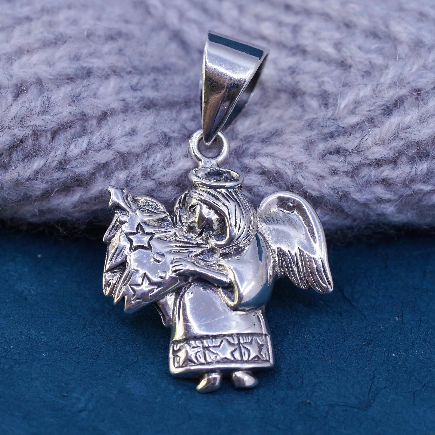 Vintage sterling silver handmade pendant, 925 Angel charm