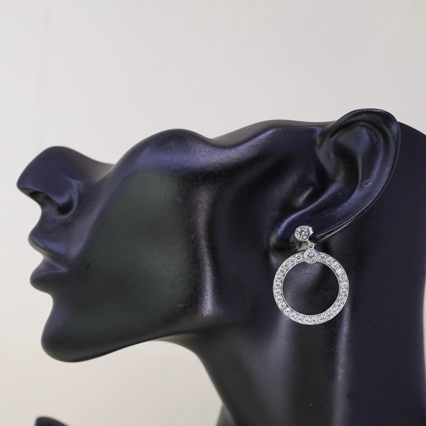 Vintage Sterling 925 silver handmade earrings, circle cluster Cz dangles