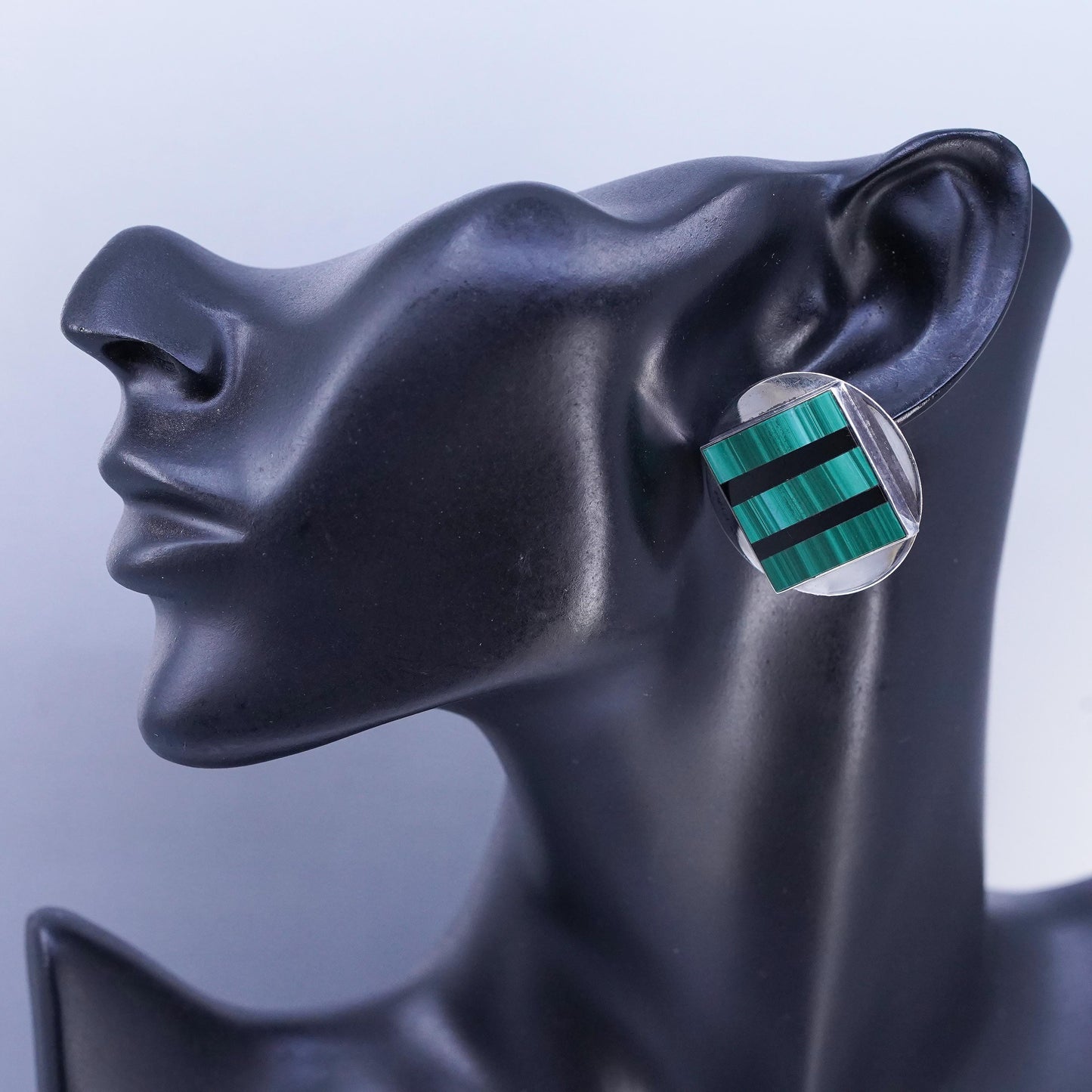 GFMW Great Falls Metal Works 925 Sterling Silver malachite onyx studs Earrings