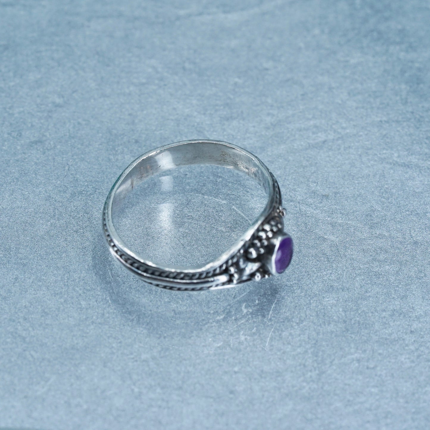 Size 9.25, vintage Sterling 925 silver handmade band ring with amethyst