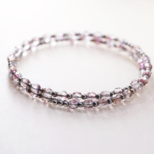 7", Vintage sterling silver handmade bracelet, 925 bangle with pink crystal