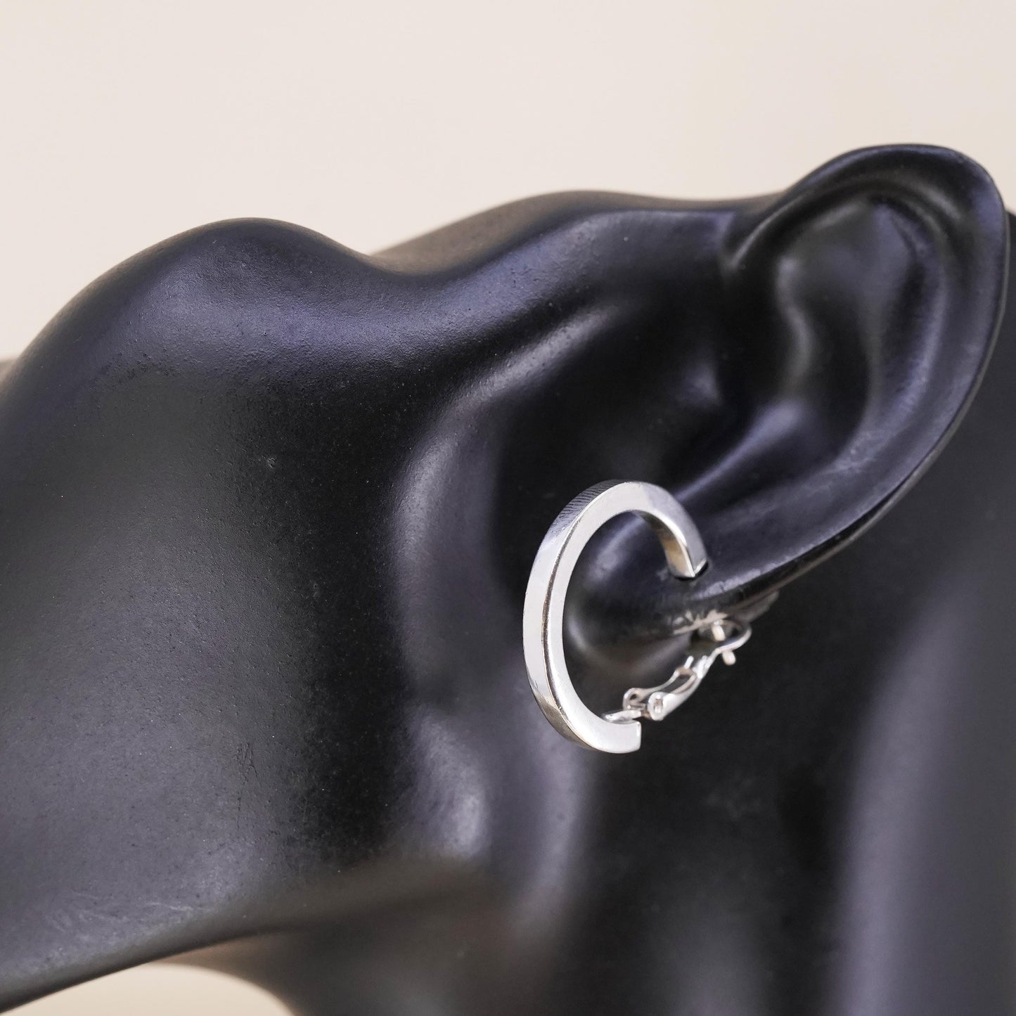 1", Vintage sterling silver single earring, textured minimalist primitive hoop
