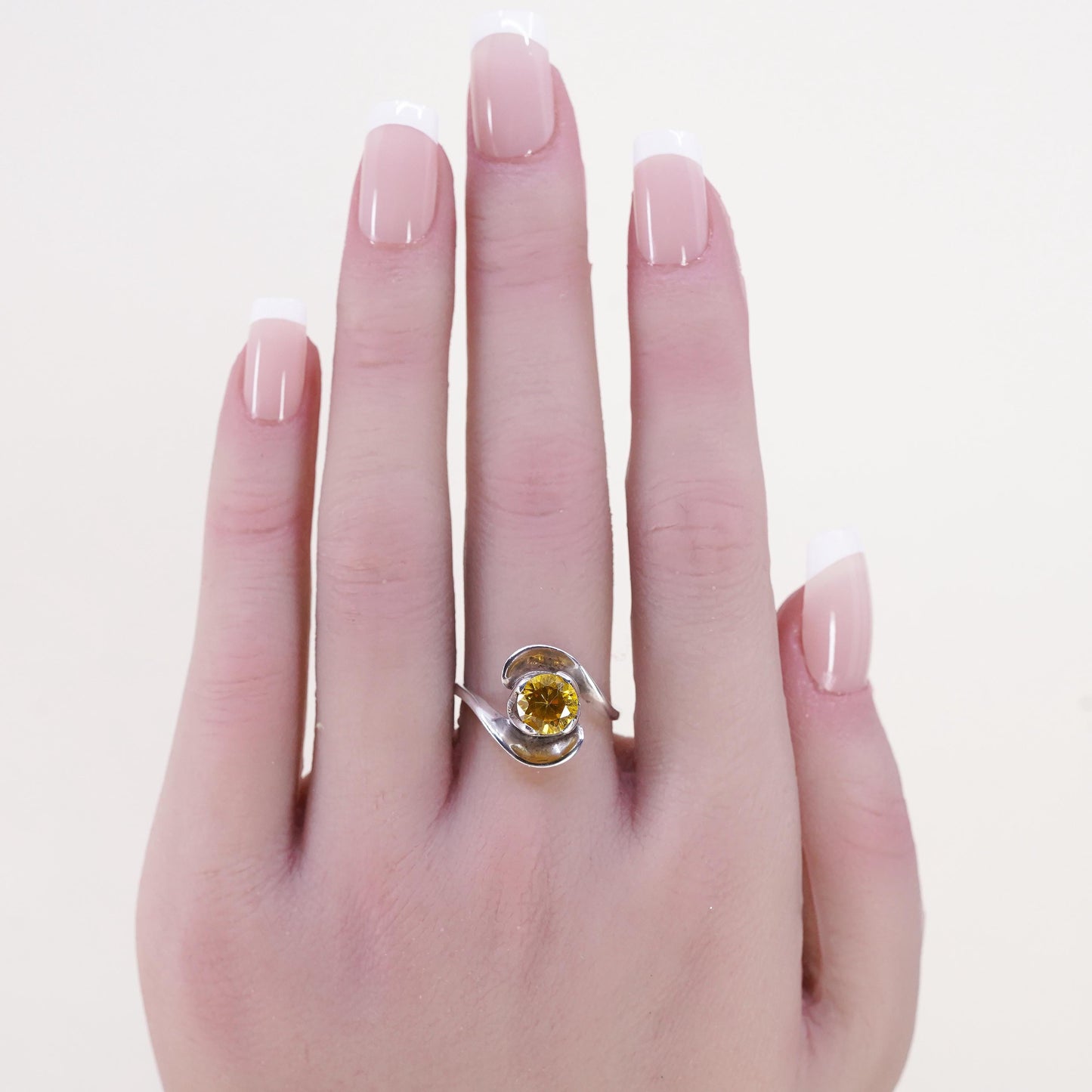 Size 7.5, vintage Sterling 925 silver statement ring, engagement ring citrine