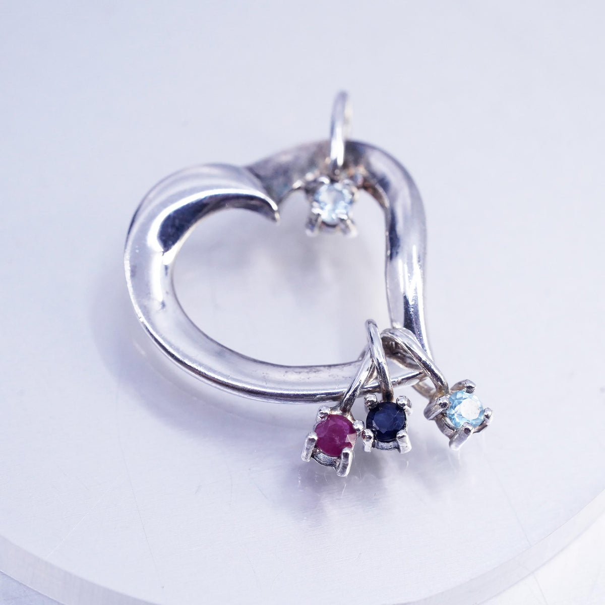Vintage Lenox sterling 925 silver heart pendant with sapphire ruby blue topaz