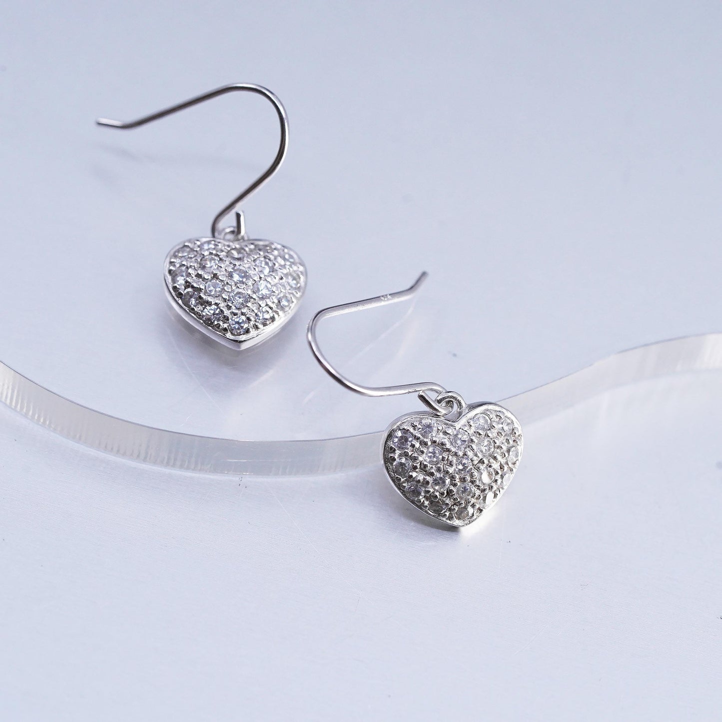 Vintage Sterling 925 silver heart earrings with cluster cz