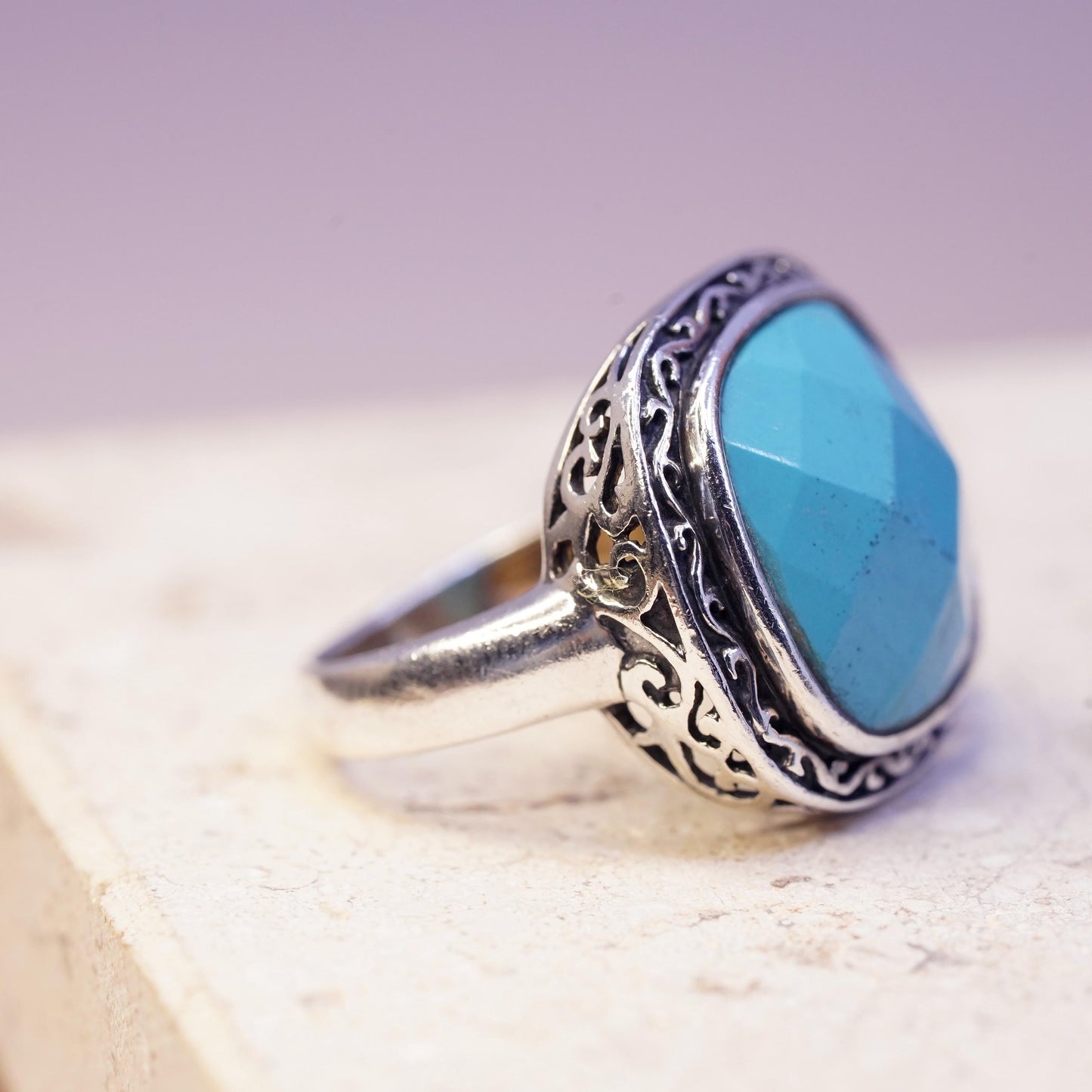 Size 7, vintage Sterling 925 silver handmade ring with turquoise