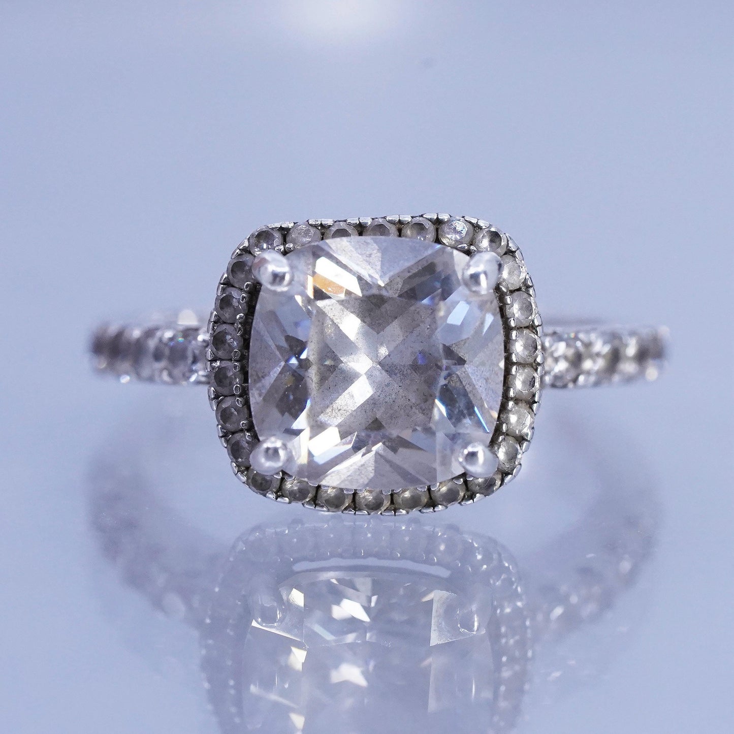 Size 6.75, vintage Sterling 925 silver statement engagement ring cluster Cz