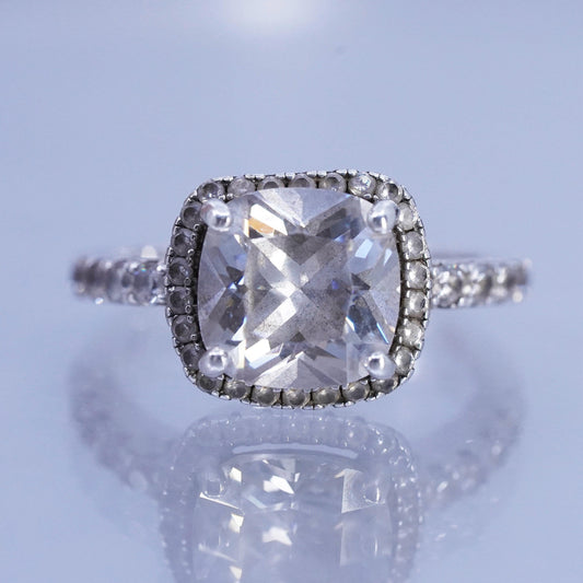 Size 6.75, vintage Sterling 925 silver statement engagement ring cluster Cz