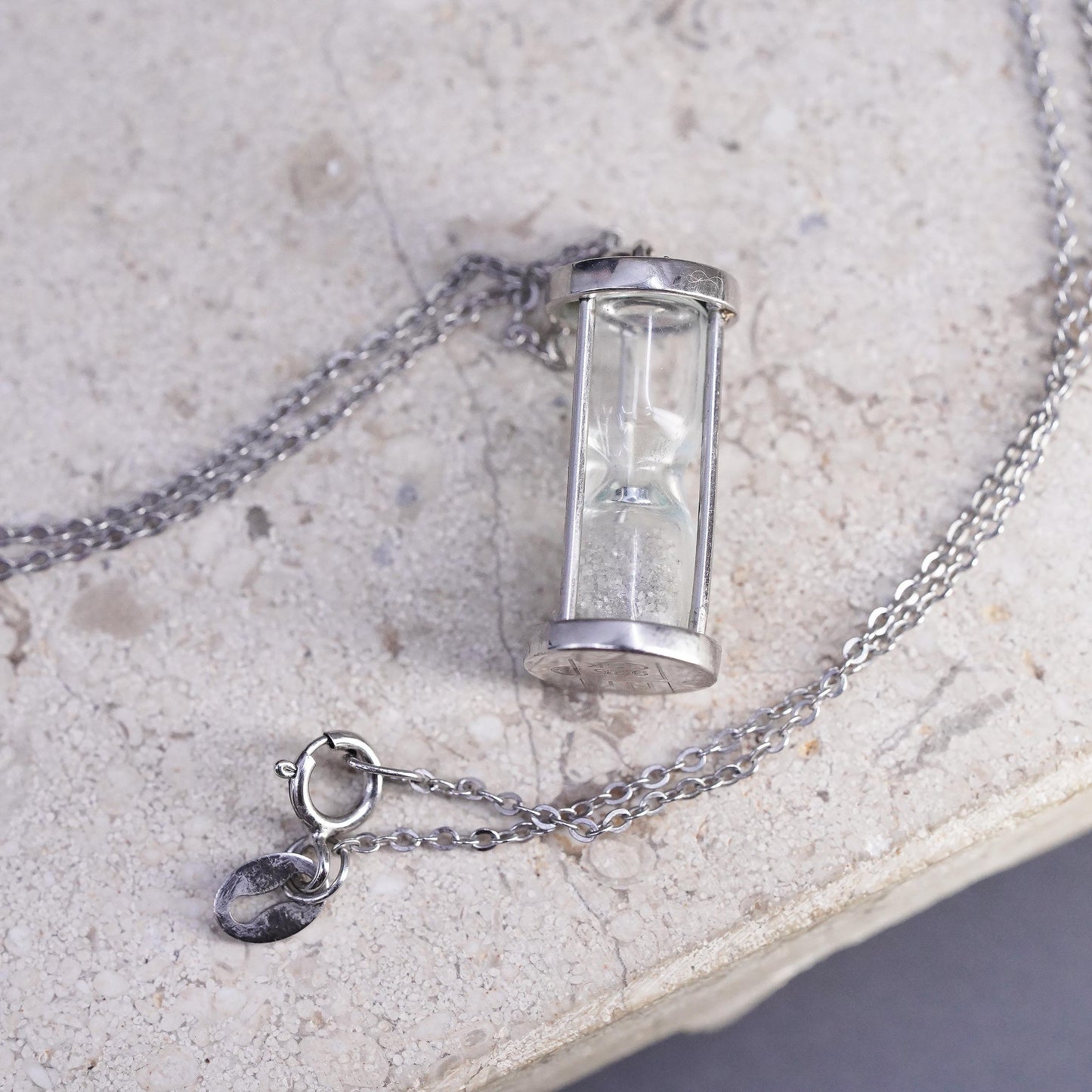 18" Sterling Silver 925 Hourglass Pendant Necklace, Sand Timer Charm, Timepiece