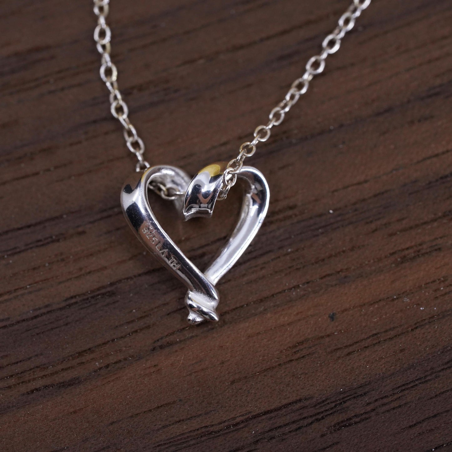 16+2", Italy Sterling 925 Silver Circle Chain Necklace with heart pendant