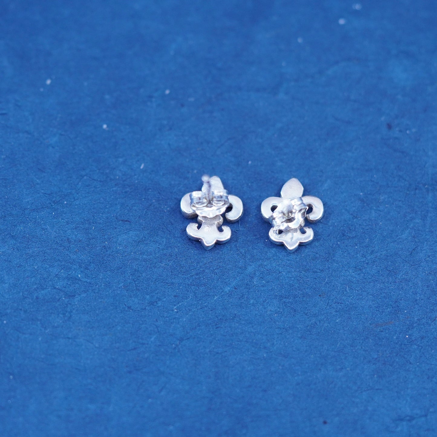 Vintage Sterling silver handmade earrings, 925 French fleur-de-lis studs