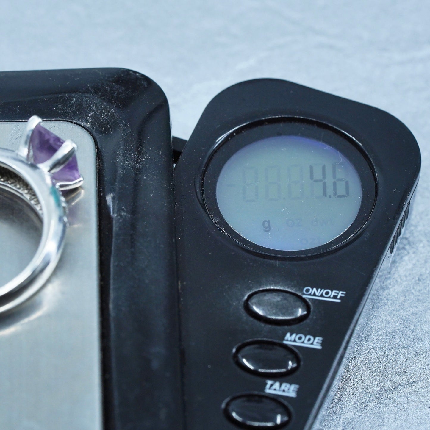 Size 11, vintage Sterling 925 silver handmade ring with amethyst and diamond