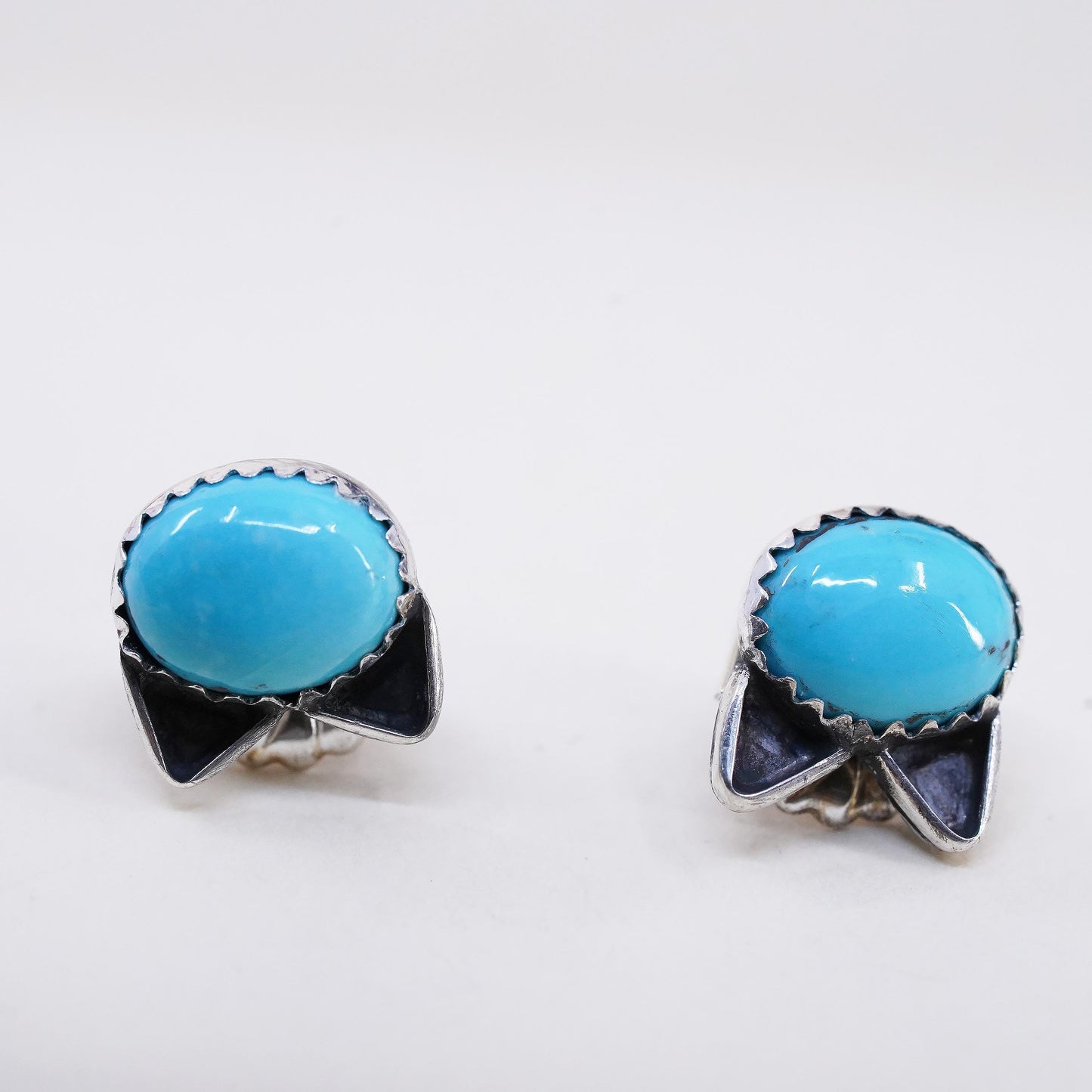 Vintage MC Sterling silver handmade earrings, 925 cat kitty studs turquoise