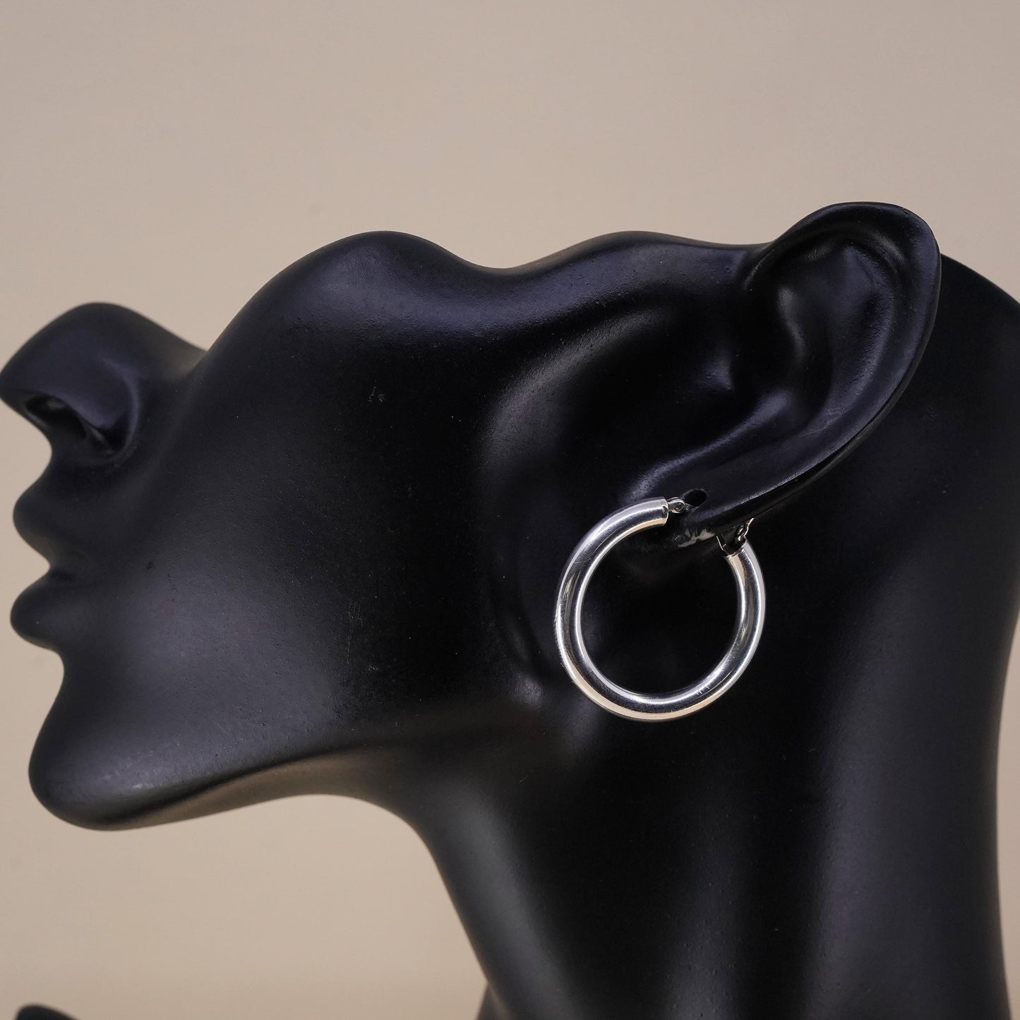1.25” Vintage sterling silver loop single earring, textured primitive hoop