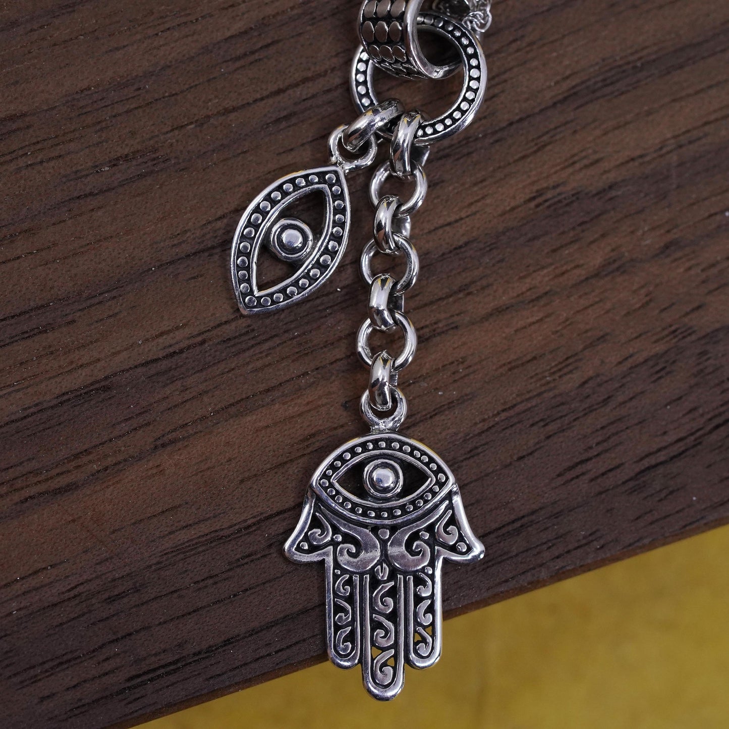 16+2” Sterling 925 silver rope necklace hamsa healing hand, evil eye pendants