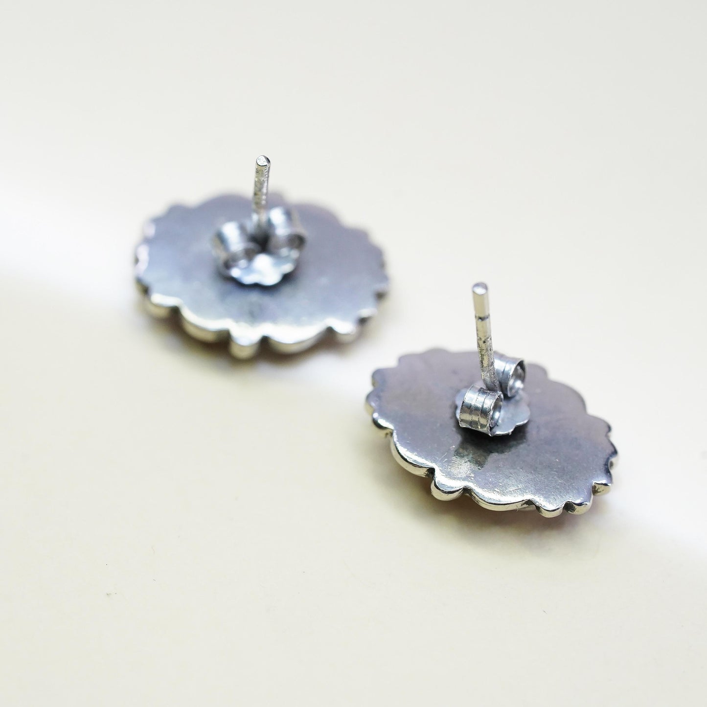 Vintage Sterling silver handmade earrings, 925 studs lapis lazuli and beads