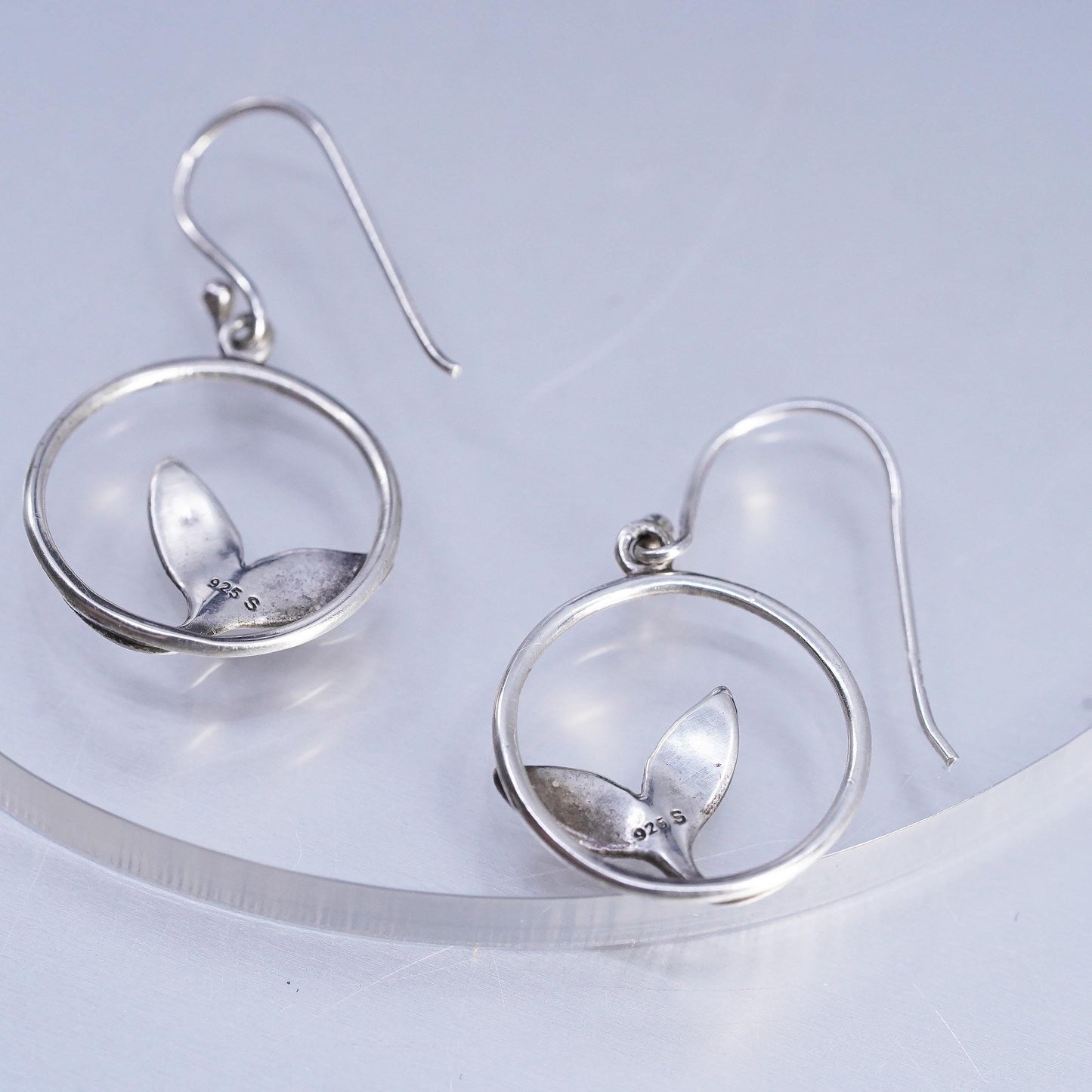 Vintage Sterling 925 silver handmade leaf circle earrings