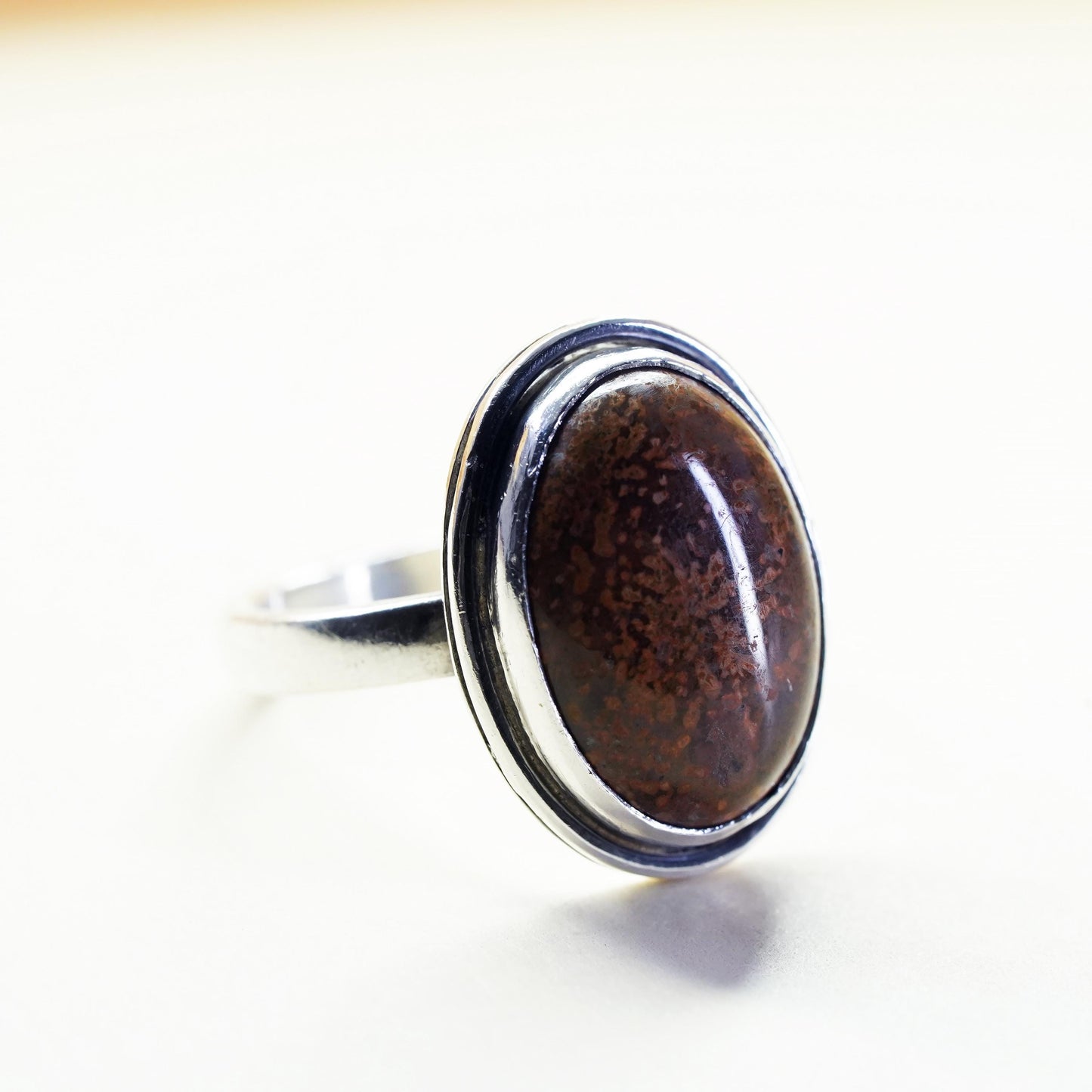 Size 8.25, vintage southwestern sterling 925 silver ring with oval brown jasper