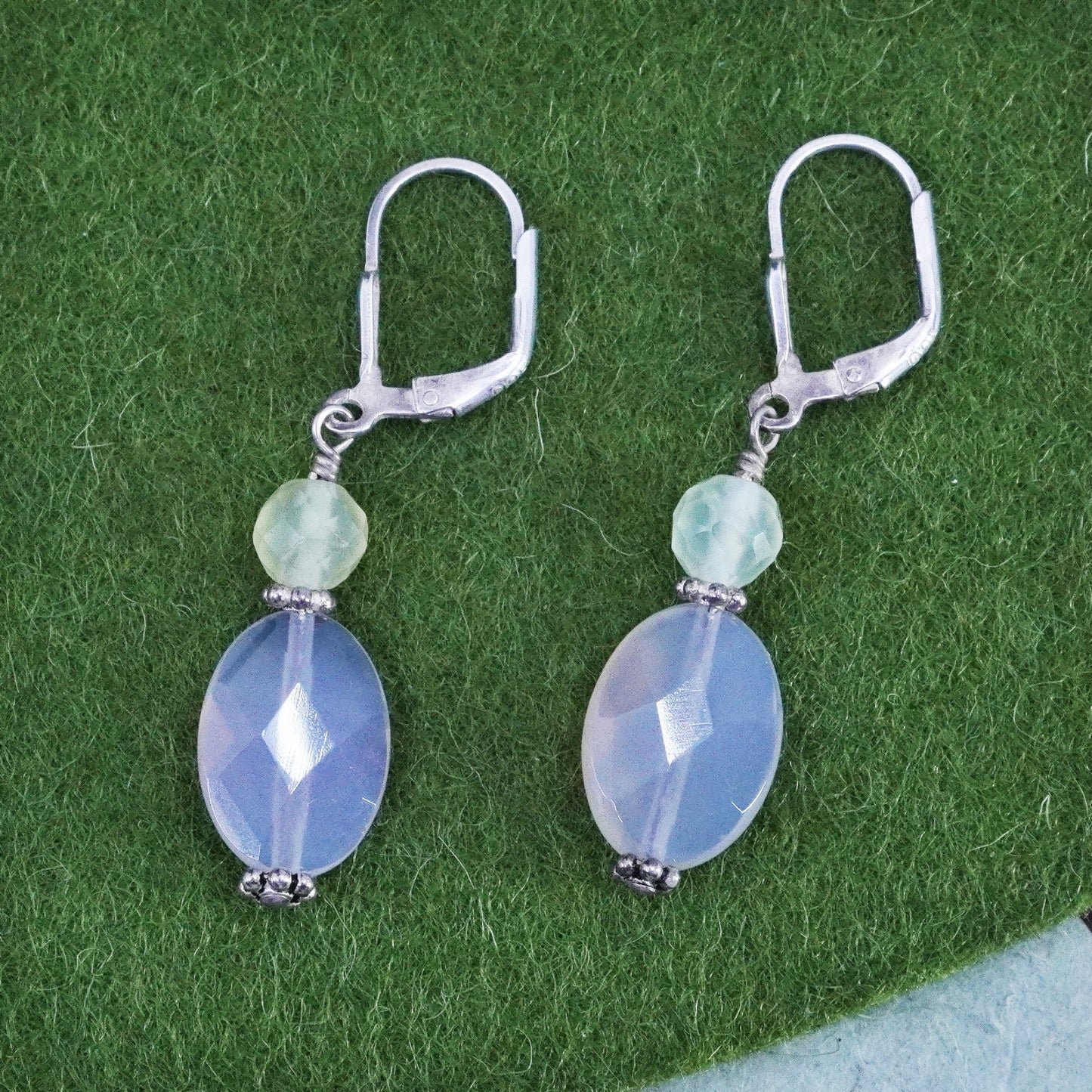 Vintage Sterling silver handmade earrings, citrine agate beads