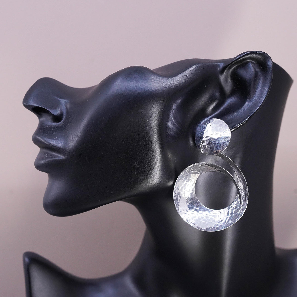 Mexican HOB Sterling Silver Circle Dangle Earrings, Large Hoop Drop Earrings