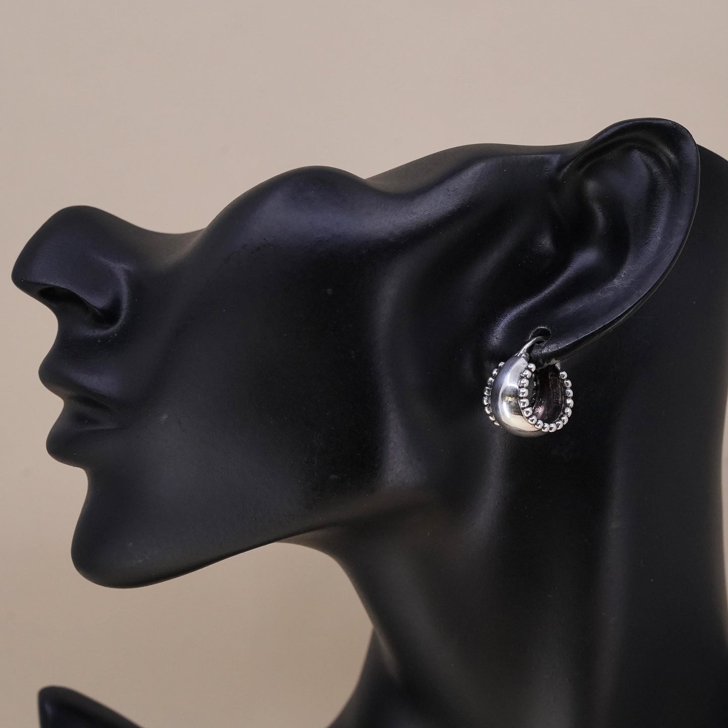 0.5”, Vintage sterling silver single earring, 925 huggie hoop with beads