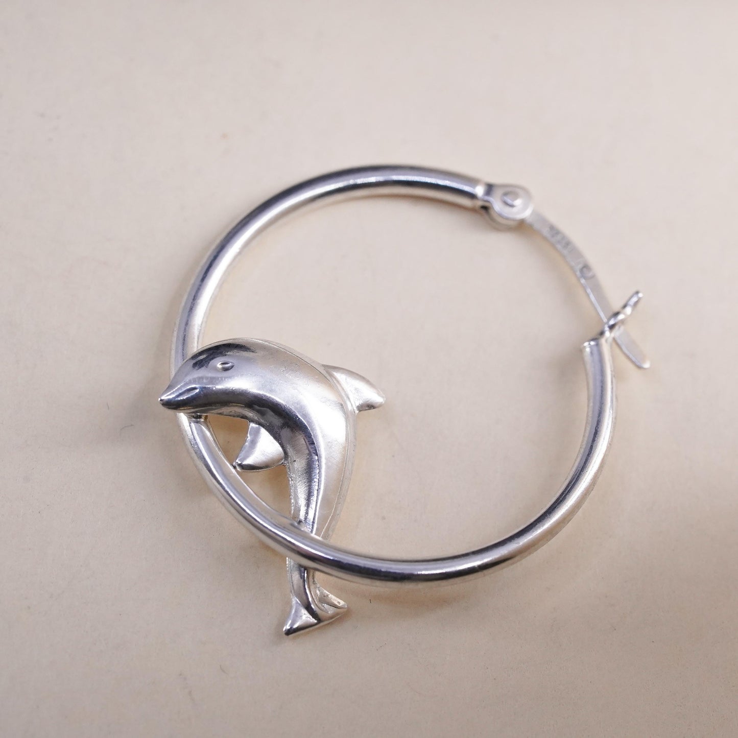 1”, Vintage Sterling silver handmade single 1 earring, 925 dolphin 925 hoops