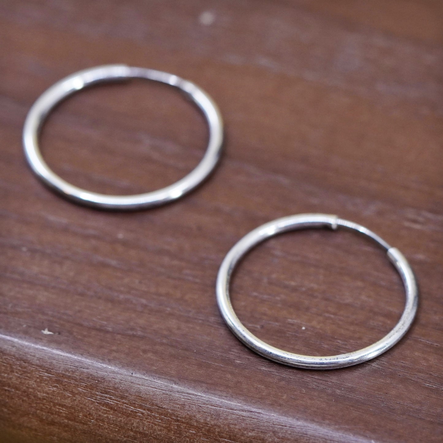1”, Vintage Italy Sterling silver handmade earrings, simple 925 hoops